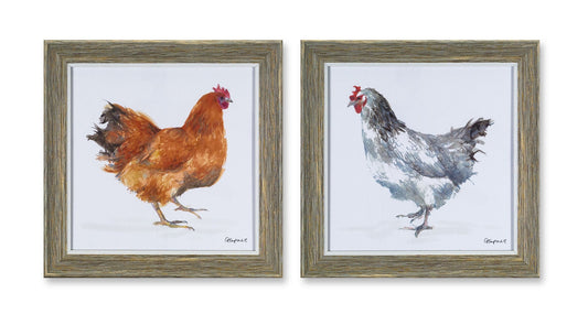 Framed Chicken Print (Set of 4) 10"H Wood/Glass