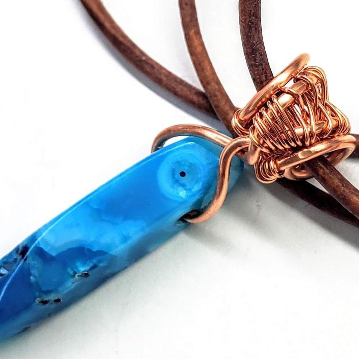 Wire Wrapped Pointed Turquoise Agate Leather Necklace for Him and Her