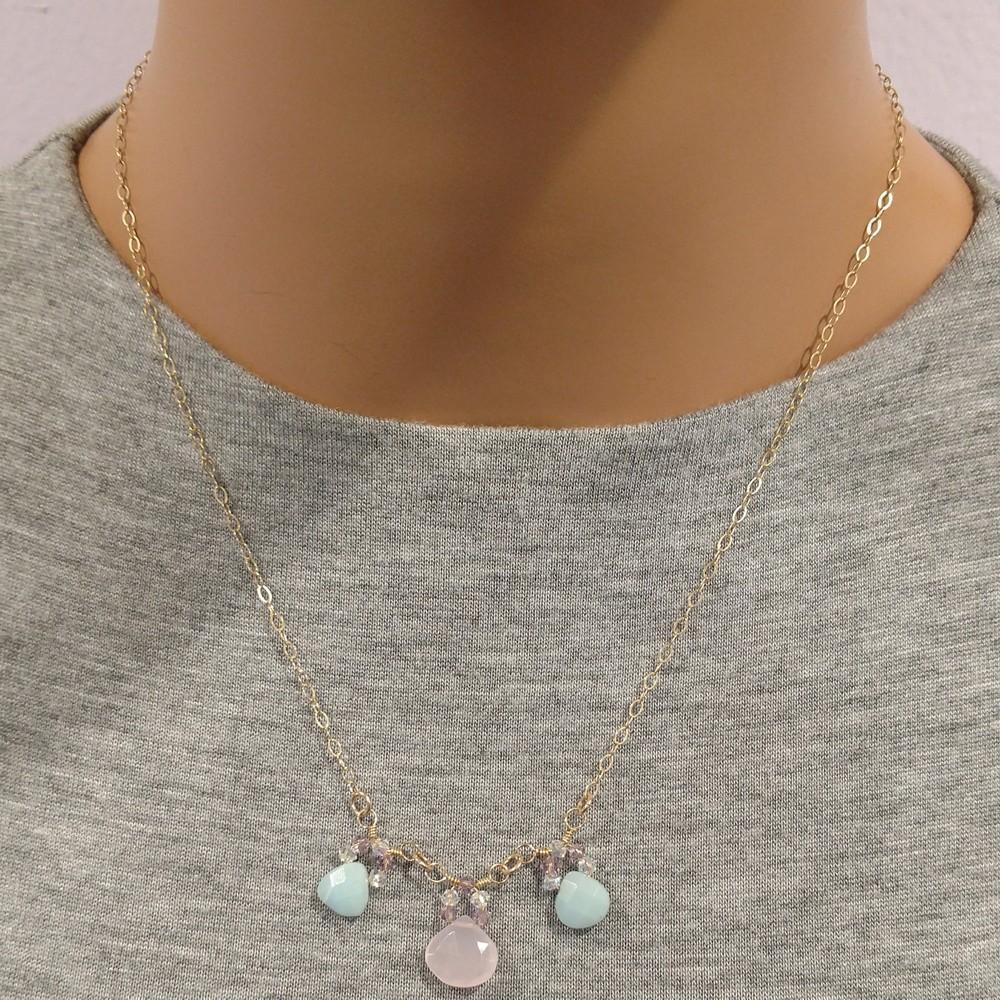 Light Pink and Mint Gemstone Necklace